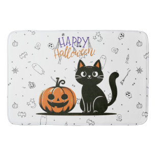 Frohe Halloween-Katze & Kürbis Badematte