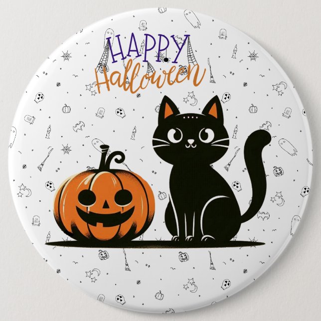 Frohe Halloween-Katze & Kürbis Button (Vorderseite)