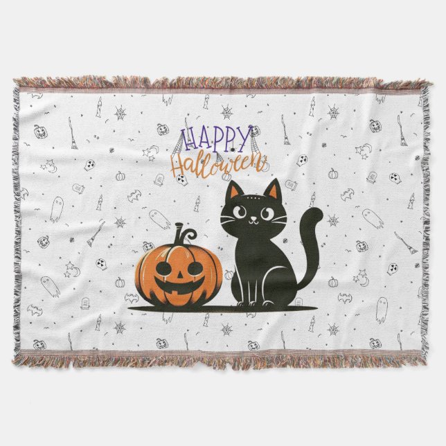 Frohe Halloween-Katze & Kürbis Decke (Vorderseite)