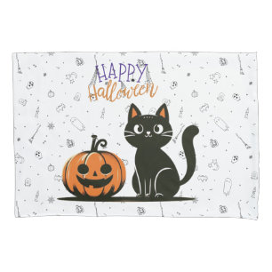 Frohe Halloween-Katze & Kürbis Kissenbezug