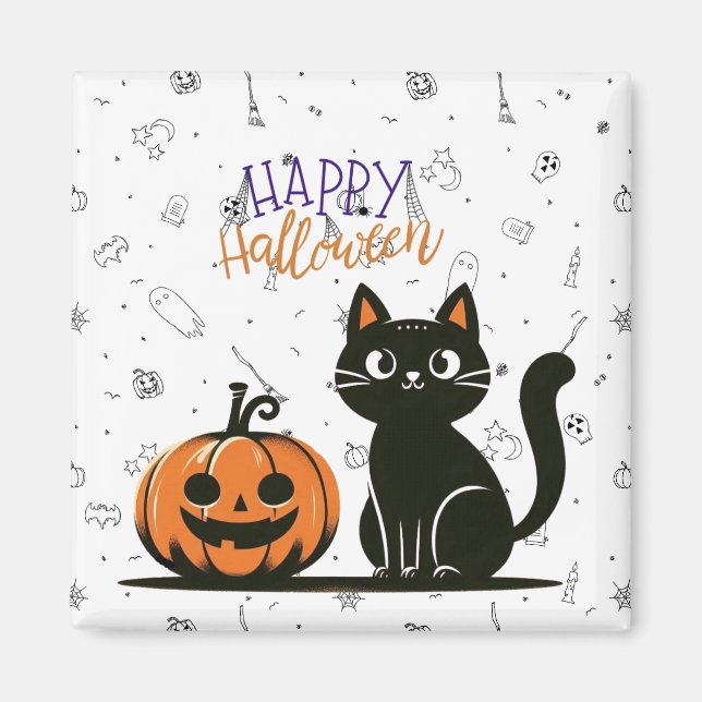 Frohe Halloween-Katze & Kürbis Magnet (Vorne)