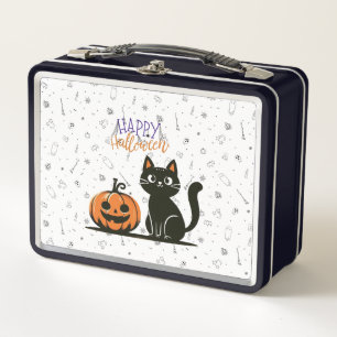 Frohe Halloween-Katze & Kürbis Metall Brotdose