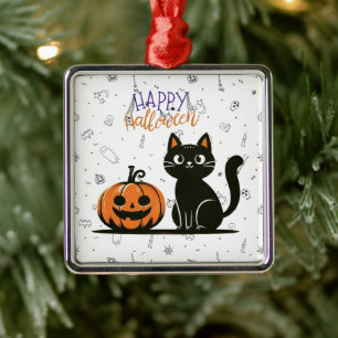 Frohe Halloween-Katze & Kürbis Ornament Aus Metall