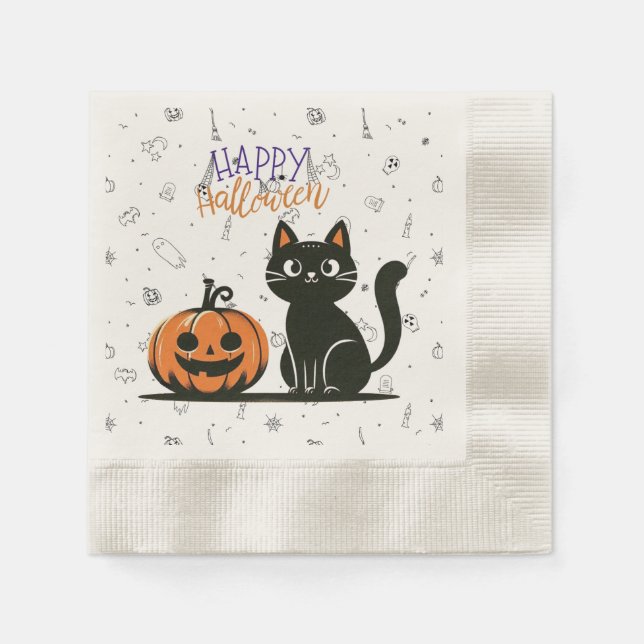 Frohe Halloween-Katze & Kürbis Serviette (Vorderseite)