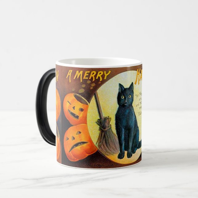 Frohe Halloween-Katze Verwandlungstasse (Vorderseite Links)