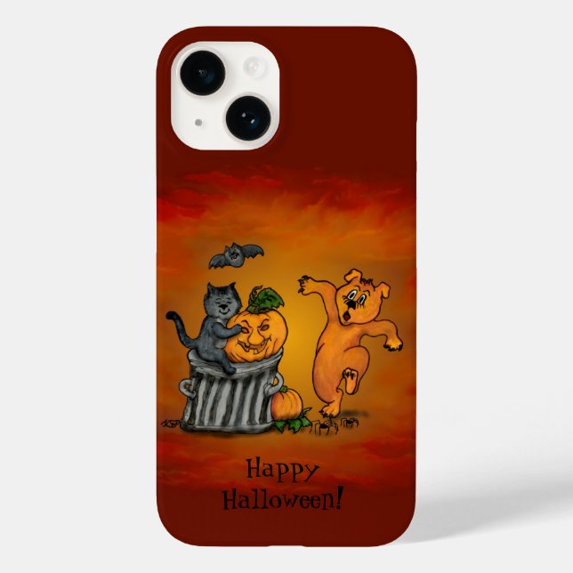 Frohe Halloween! Katzen-Hund und Spider Case-Mate iPhone 14 Hülle (Rückseite)