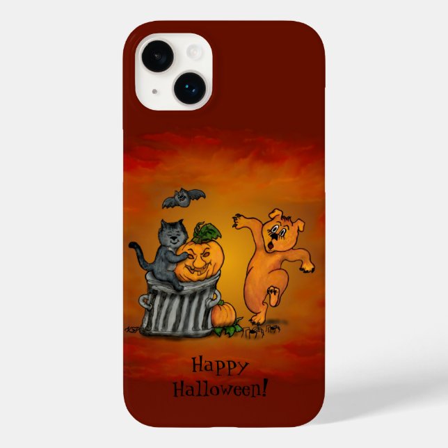 Frohe Halloween! Katzen-Hund und Spider Case-Mate iPhone 14 Plus Hülle (Rückseite)