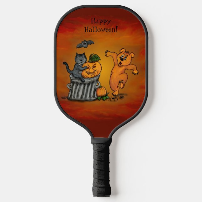 Frohe Halloween! Katzen-Hund und Spider Pickleball Schläger (Vorderseite)