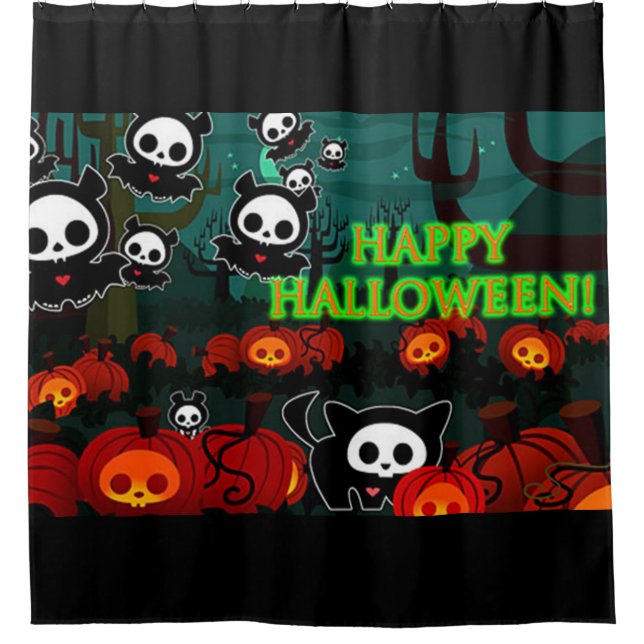 Frohe Halloween-Katzen und -Fledermäuse Duschvorhang (Vorderseite)