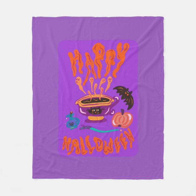 Frohe Halloween Katzenliebhaber Hexe-Tasse Kaffee Fleecedecke (Vorderseite)