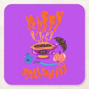Frohe Halloween Katzenliebhaber Hexe-Tasse Kaffee Rechteckiger Pappuntersetzer
