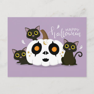 Frohe Halloween keltische Kürbis und Schwarze Katz Postkarte