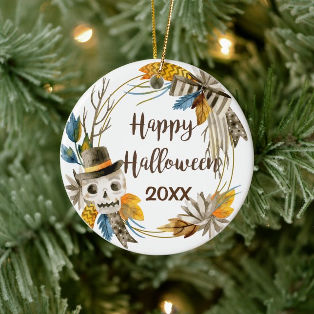 Frohe Halloween-Keramik Keramik Ornament (Baum)