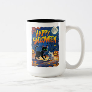 Frohe Halloween Kitten und Welpe! Zweifarbige Tasse