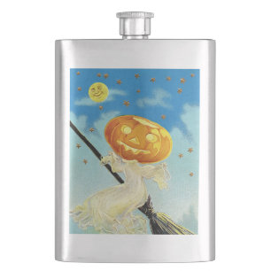 Frohe Halloween-Kürbis-Hexe Flachmann