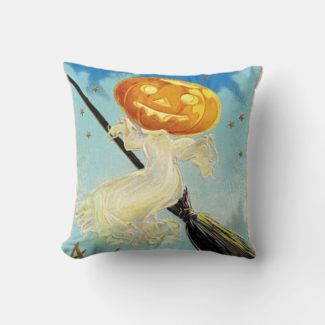 Frohe Halloween-Kürbis-Hexe Kissen (Vorderseite)