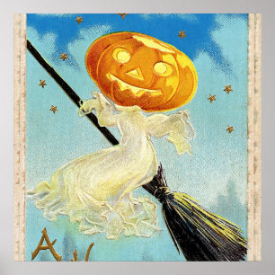 Frohe Halloween-Kürbis-Hexe Poster