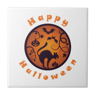 Frohe Halloween Laternenschwarze Katzen Spinnen un Fliese