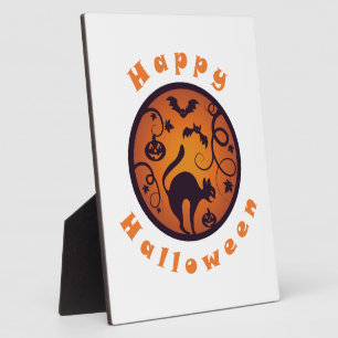 Frohe Halloween Laternenschwarze Katzen Spinnen un Fotoplatte