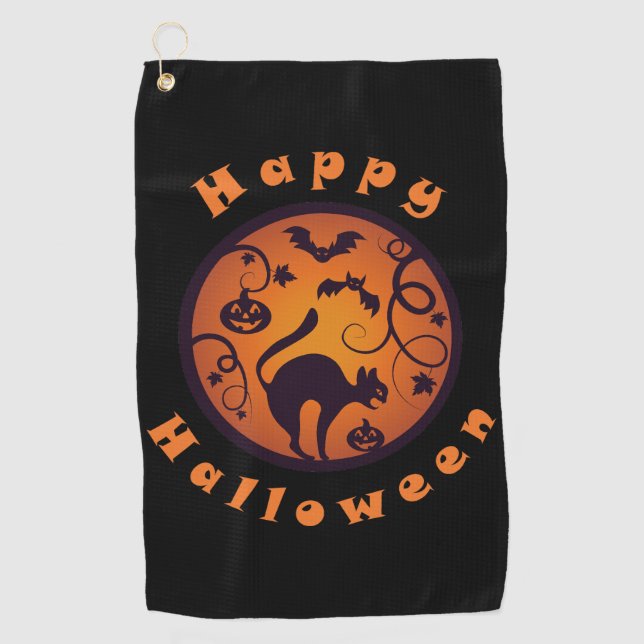 Frohe Halloween Laternenschwarze Katzen Spinnen un Golfhandtuch (Vorderseite)