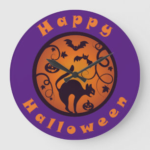 Frohe Halloween Laternenschwarze Katzen Spinnen un Große Wanduhr