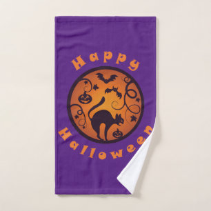 Frohe Halloween Laternenschwarze Katzen Spinnen un Handtuch