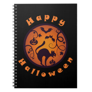 Frohe Halloween Laternenschwarze Katzen Spinnen un Notizblock