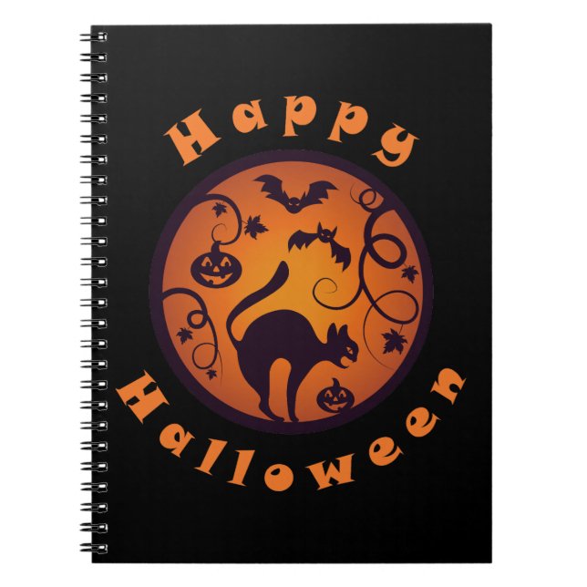 Frohe Halloween Laternenschwarze Katzen Spinnen un Notizblock (Vorderseite)