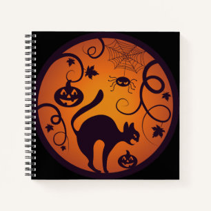 Frohe Halloween Laternenschwarze Katzen Spinnen un Notizbuch