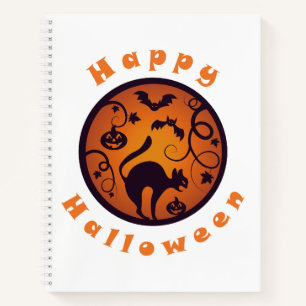 Frohe Halloween Laternenschwarze Katzen Spinnen un Notizbuch