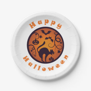 Frohe Halloween Laternenschwarze Katzen Spinnen un Pappteller