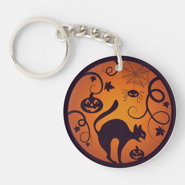 Frohe Halloween Laternenschwarze Katzen Spinnen un Schlüsselanhänger (Vorderseite)