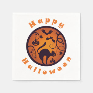 Frohe Halloween Laternenschwarze Katzen Spinnen un Serviette