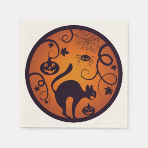 Frohe Halloween Laternenschwarze Katzen Spinnen un Serviette