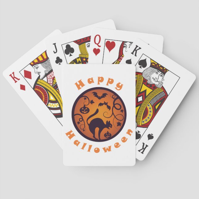 Frohe Halloween Laternenschwarze Katzen Spinnen un Spielkarten (Rückseite)