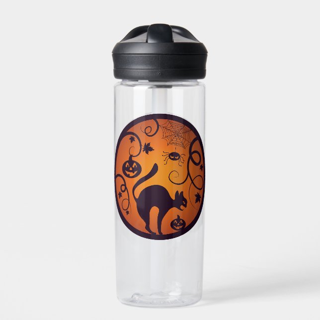 Frohe Halloween Laternenschwarze Katzen Spinnen un Trinkflasche (Vorderseite)
