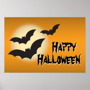 Frohe Halloween mit Fledermäusen und Mondplakat Poster