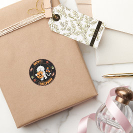 Frohe Halloween Mummy Wandern mit Kürbisaufkleber Runder Aufkleber