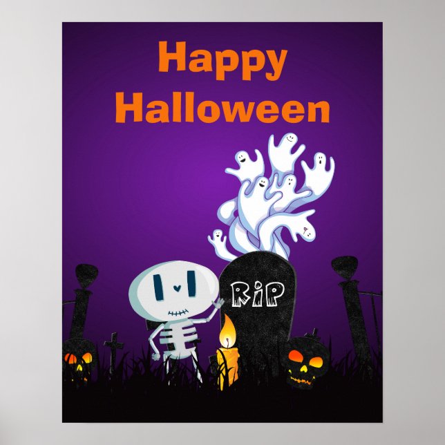 Frohe Halloween Niedliche Geister & Seletons im Fr Poster (Vorne)