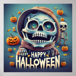 Frohe Halloween! Niedliches Skelett Poster
