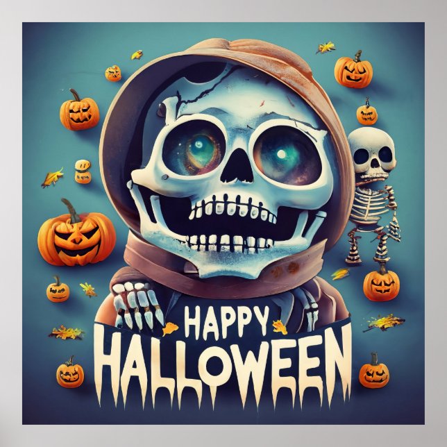 Frohe Halloween! Niedliches Skelett Poster (Vorne)