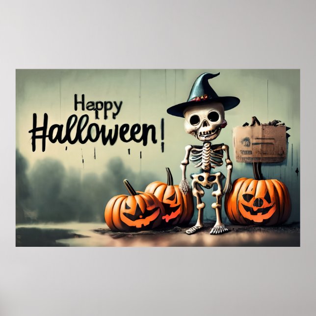 Frohe Halloween! Niedliches Skelett Poster (Vorne)