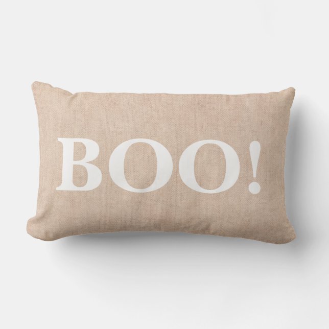 Frohe Halloween Orange Boo! Burlap Lendenkissen (Vorderseite)