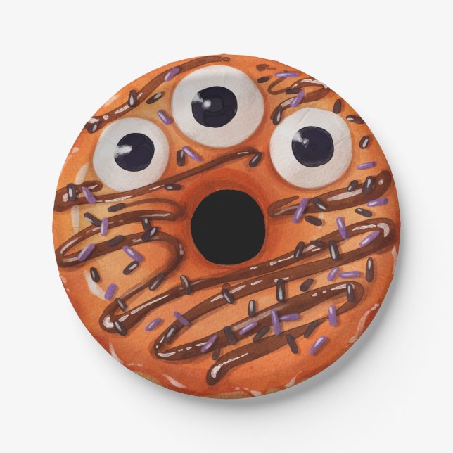 Frohe Halloween Orange Drei Mit Augen Monster Donu Pappteller (Vorderseite)