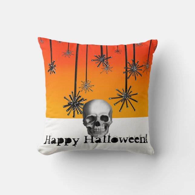 Frohe Halloween Orange Orange mit Schädel Kissen (Vorderseite)