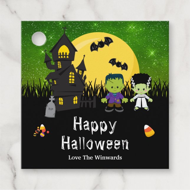 Frohe Halloween Party Monster Green Geschenkanhänger (Vorderseite)