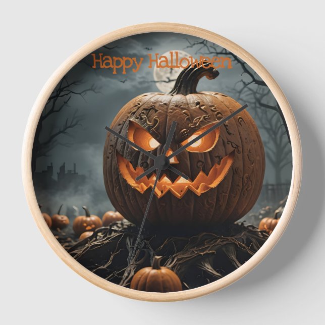 Frohe Halloween Pumpkin Patch Wall Clock Uhr (Vorderseite)