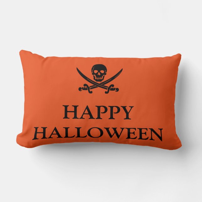 Frohe Halloween Schädel mit ihrem Broom Orange Thr Lendenkissen (Vorderseite)