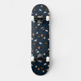 Frohe Halloween-Schädel, Mond, Flechtmuster Skateboard