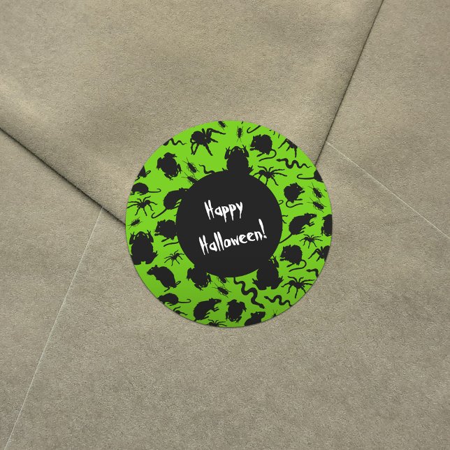 Frohe Halloween! Schwarze Creepie Crawlies Rattenm Runder Aufkleber (Von Creator hochgeladen)